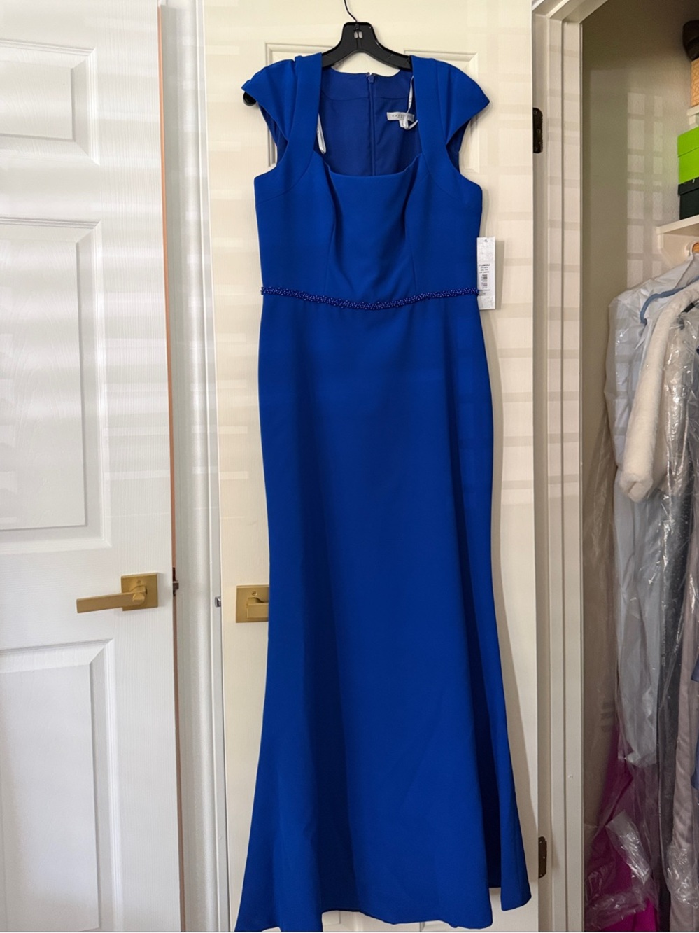 Kay Unger Cobalt Blue Cap-Sleeve Maxi Dress